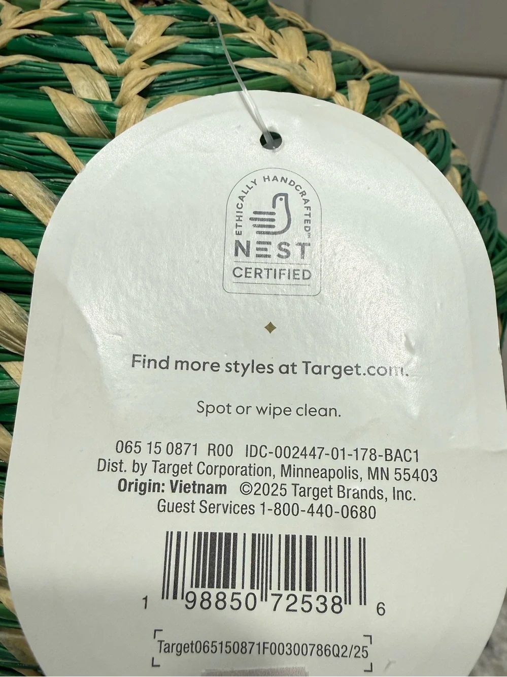 Threshold Fall Decor: Large Green and Natural Woven Decorative Pumpkin NWT
